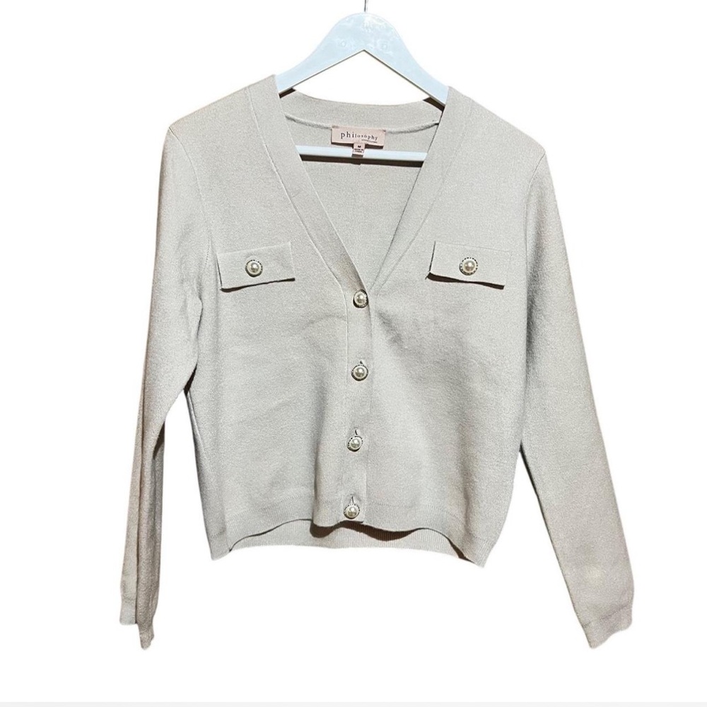 Philosophy Faux Pearl Cardigan